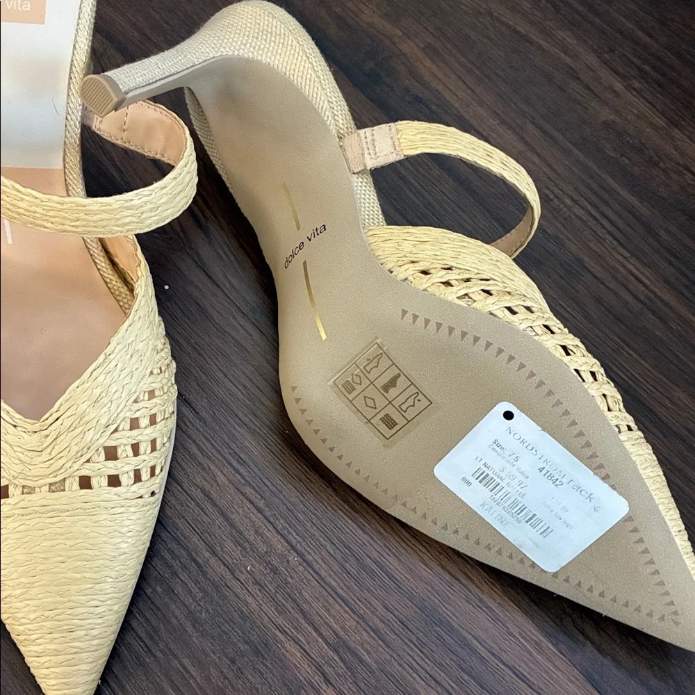 Dolce Vita Women's Mustard Woven healed sandals. - Picture 3 of 5